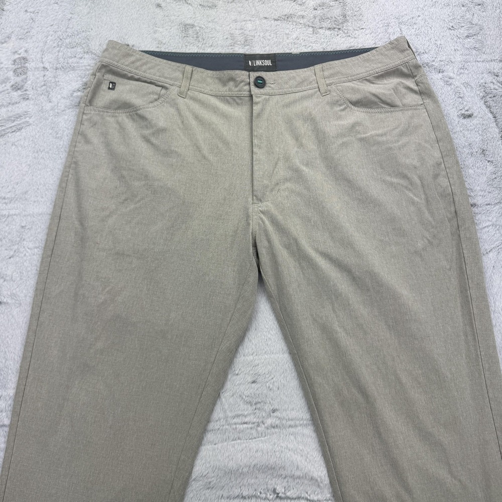 Linksoul Pants Mens 38R Beige Tan Stretch Chino Golf Casual Repreve Polyester - Picture 2 of 8